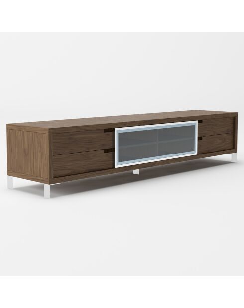 Meuble TV avec porte coulissante noyer/argenté - 238x53x51 cm
