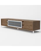 Meuble TV avec porte coulissante noyer/argenté - 238x53x51 cm