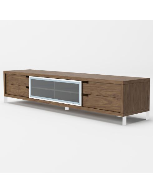 Meuble TV avec porte coulissante noyer/argenté - 238x53x51 cm