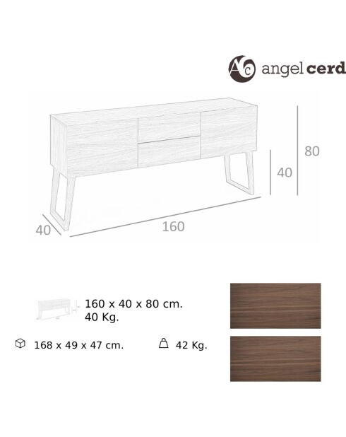 Buffet 2 portes et 2 tiroirs noyer - 160x40x80 cm