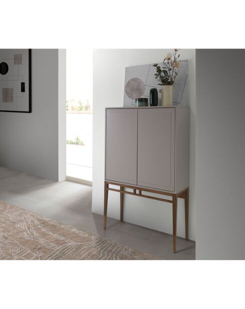 Buffet 2 portes gris/noyer - 90x40x150 cm