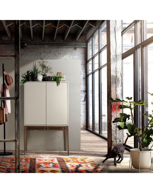 Buffet 2 portes gris/noyer - 90x40x150 cm
