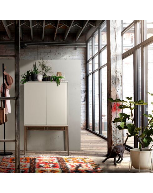 Buffet 2 portes gris/noyer - 90x40x150 cm