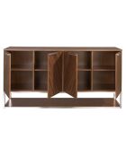 Buffet 4 portes noyer/acier - 160x46x80 cm
