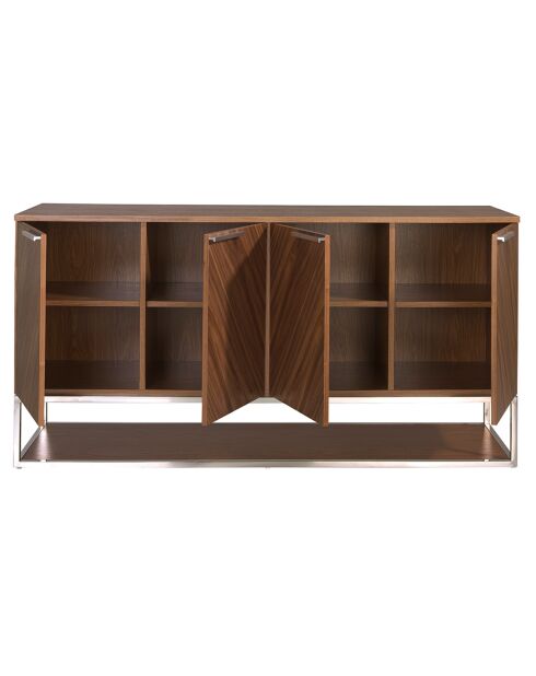 Buffet 4 portes noyer/acier - 160x46x80 cm