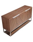 Buffet 4 portes noyer/acier - 160x46x80 cm