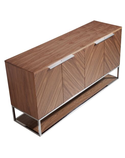 Buffet 4 portes noyer/acier - 160x46x80 cm