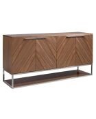Buffet 4 portes noyer/acier - 160x46x80 cm