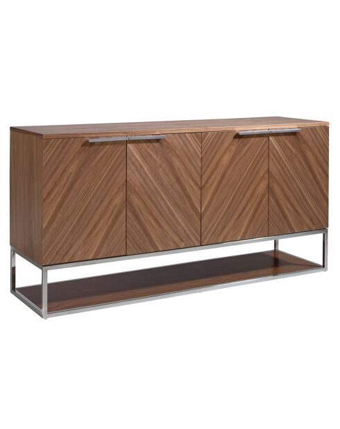 Buffet 4 portes noyer/acier - 160x46x80 cm