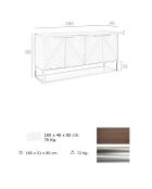 Buffet 4 portes noyer/acier - 160x46x80 cm
