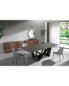 Buffet 4 portes noyer/acier - 160x46x80 cm
