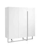 Buffet laqué 3 portes blanc/argenté - 120x42x135 cm