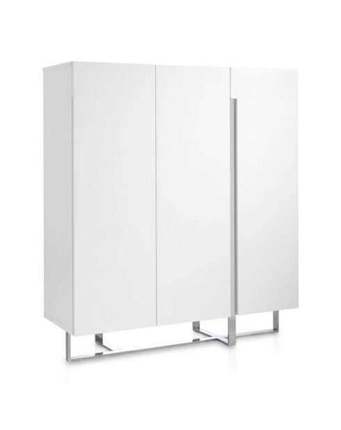 Buffet laqué 3 portes blanc/argenté - 120x42x135 cm