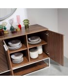 Buffet 4 portes noyer/acier - 160x46x80 cm
