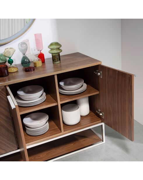 Buffet 4 portes noyer/acier - 160x46x80 cm