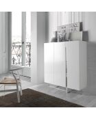 Buffet laqué 3 portes blanc/argenté - 120x42x135 cm