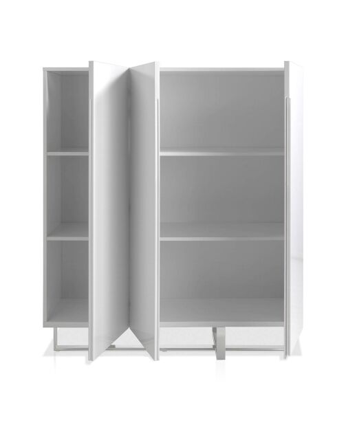 Buffet laqué 3 portes blanc/argenté - 120x42x135 cm