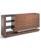 Buffet avec étagère en verre teinté et 3 portes noyer/ noir - 170x40x83 cm