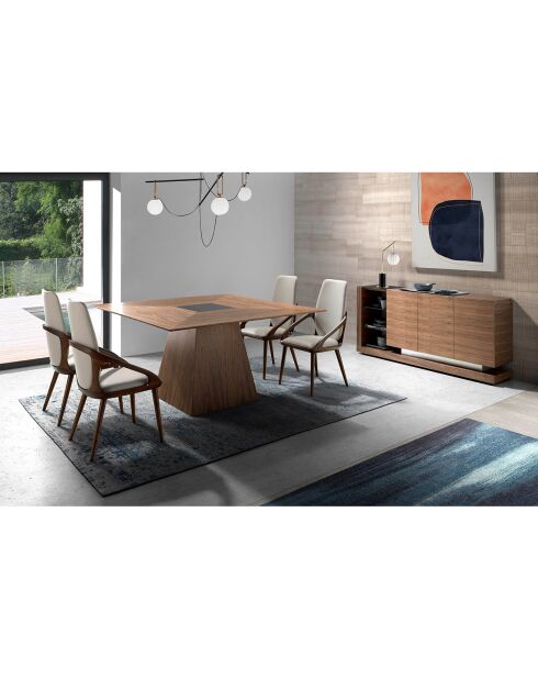 Buffet avec étagère en verre teinté et 3 portes noyer/ noir - 170x40x83 cm