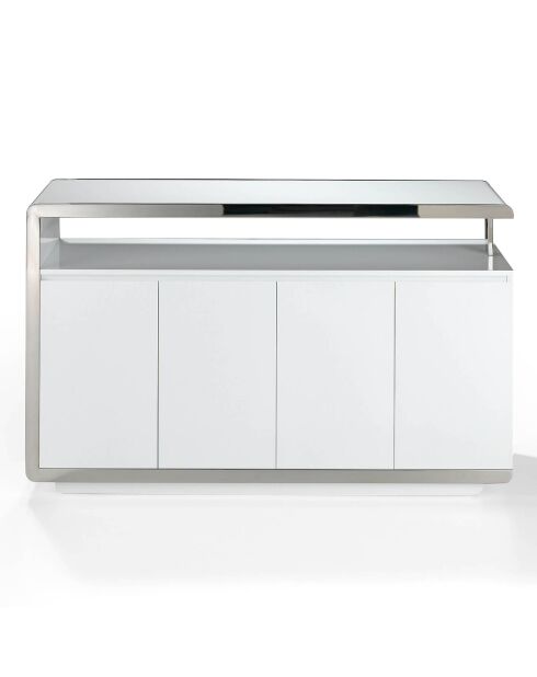Buffet laqué 4 portes doubels blanc/argenté - 140x40x85 cm