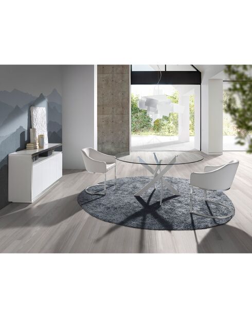 Buffet laqué 4 portes doubels blanc/argenté - 140x40x85 cm