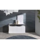 Buffet laqué 4 portes doubels blanc/argenté - 140x40x85 cm