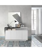 Buffet laqué 4 portes doubels blanc/argenté - 140x40x85 cm