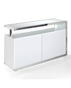 Buffet laqué 4 portes doubels blanc/argenté - 140x40x85 cm