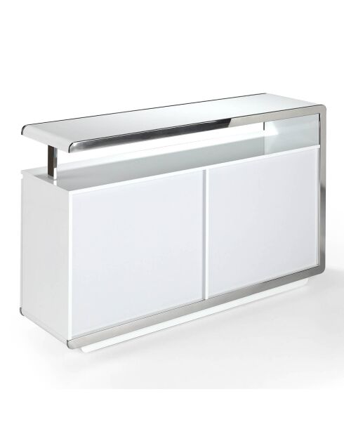 Buffet laqué 4 portes doubels blanc/argenté - 140x40x85 cm