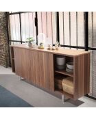 Buffet 4 tiroirs et portes coulissantes noyer - 210x42x90 cm