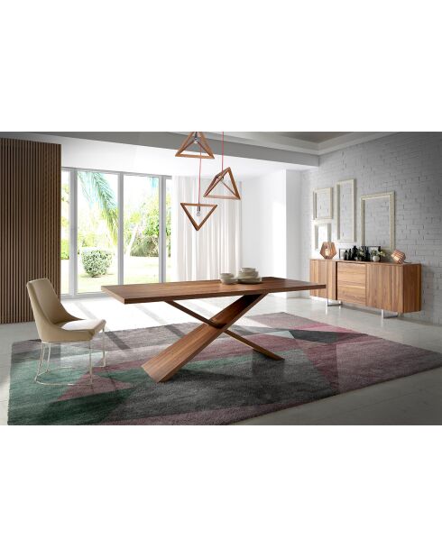 Buffet 4 tiroirs et portes coulissantes noyer - 210x42x90 cm