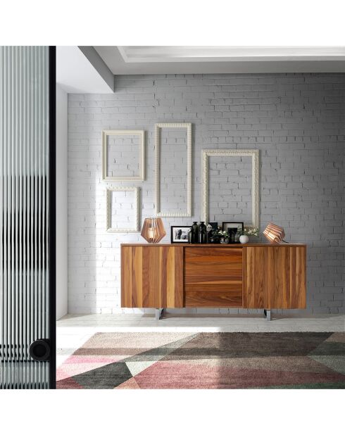Buffet 4 tiroirs et portes coulissantes noyer - 210x42x90 cm