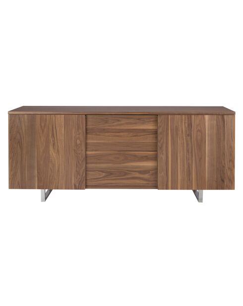 Buffet 4 tiroirs et portes coulissantes noyer - 210x42x90 cm