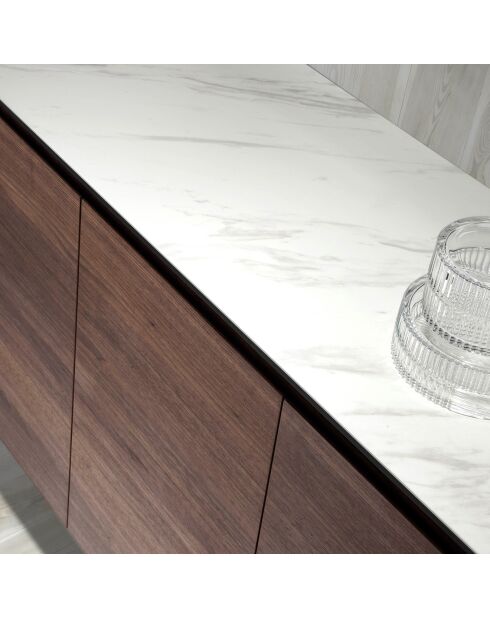 Buffet con piano in porcellana e ripiano in vetro noce/bianco/grigio/trasparente - 179x45x80 cm