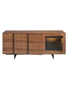 Buffet 3 portes et 2 tiroirs avec led intérieur noyer/noir/verre foncé - 180x60x76 cm