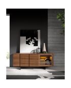 Buffet 3 portes et 2 tiroirs avec led intérieur noyer/noir/verre foncé - 180x60x76 cm