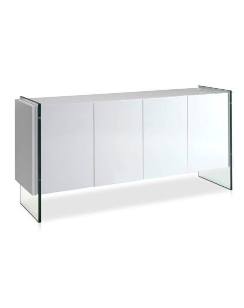Buffet laqué 4 portes côté en verre trempé blanc - 170x43x77 cm