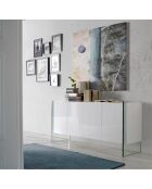 Buffet laqué 4 portes côté en verre trempé blanc - 170x43x77 cm