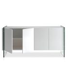 Buffet laqué 4 portes côté en verre trempé blanc - 170x43x77 cm