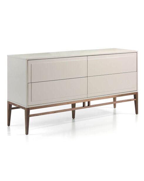 Buffet laqué 4 tiroirs gris/noyer - 160x45x80 cm