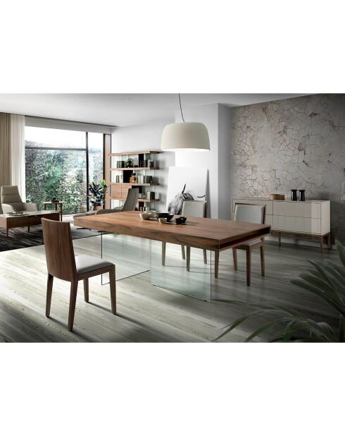 Buffet laqué 4 tiroirs gris/noyer - 160x45x80 cm