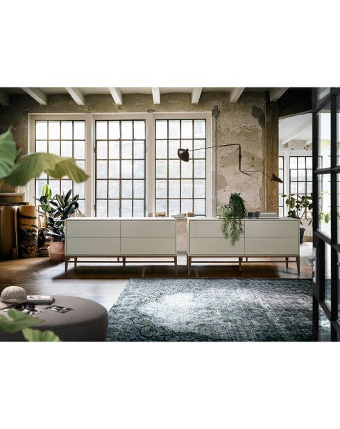 Buffet laqué 4 tiroirs gris/noyer - 160x45x80 cm