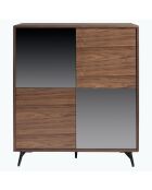 Buffet 2 portes en verre miroir noyer/noir - 110x45x124 cm