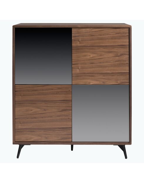 Buffet 2 portes en verre miroir noyer/noir - 110x45x124 cm