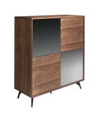 Buffet 2 portes en verre miroir noyer/noir - 110x45x124 cm