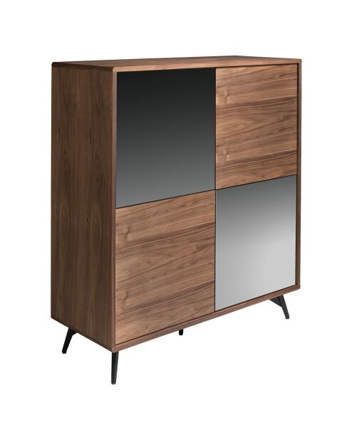 Buffet 2 portes en verre miroir noyer/noir - 110x45x124 cm