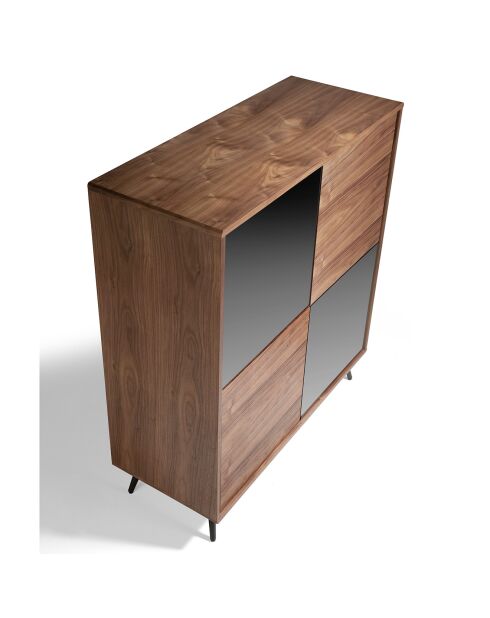 Buffet 2 portes en verre miroir noyer/noir - 110x45x124 cm