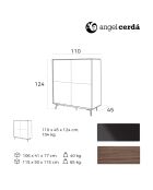 Buffet 2 portes en verre miroir noyer/noir - 110x45x124 cm