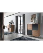 Buffet 2 portes en verre miroir noyer/noir - 110x45x124 cm