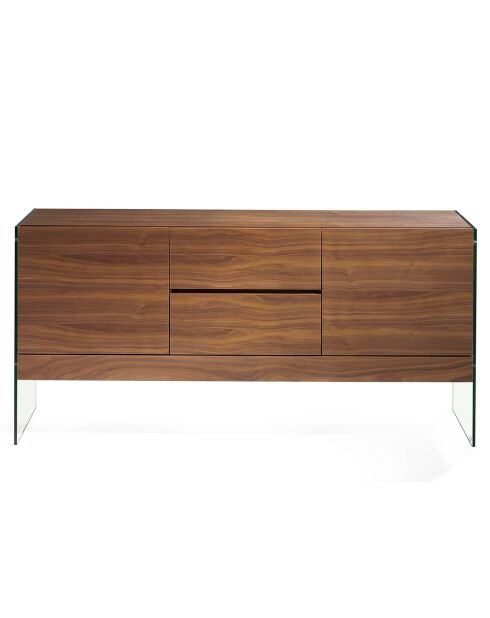 Buffet 4 portes en verre miroir noyer - 180x45x85 cm